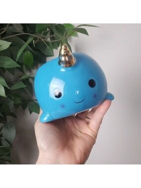 Handmade Blue Narwhal Ceramic Coffee Cup Candle Saddy Kat Co